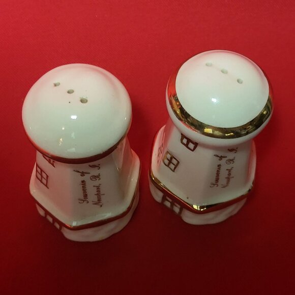 Vintage Lighthouse Salt and Pepper Shaker Gold Trim Set of 2 - Picture 3 of 9